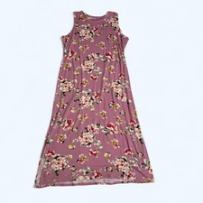 Pink & Floral Casual Calf Length Dresse Size UK 16 US 12 Stretchy Pullover 