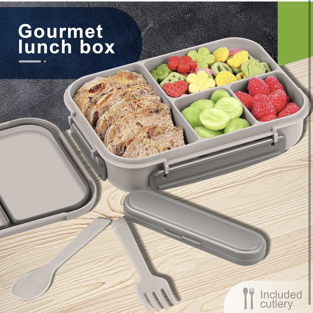 Leak-Proof Bento Lunch Box with Utensils for Adults and Kids in White