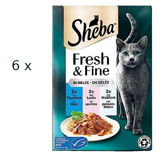SHEBA Fresh & Fine (€ 15,92/kg) mit Thunfisch Lachs Weißfisch in Gelee 36 x 50 g