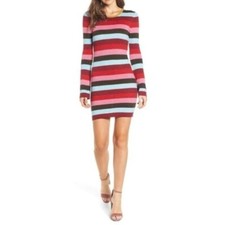 BlankNYC Red Striped Shimmer Long Sleeve Mini Sweater Dress S