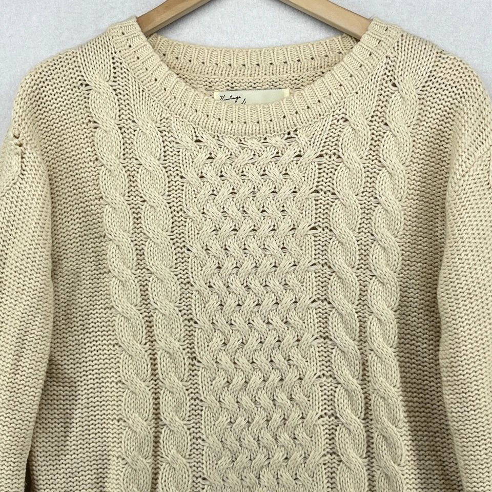 VINTAGE HAVANA Sweater M Fisherman Cable Jumper Pullover Cotton Blend Off White - Image 3 of 4