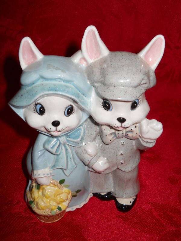 NEW ~ Hand crafted Ceramic Easter Decor ~ Mr & Mrs Bunny ~ hand painted