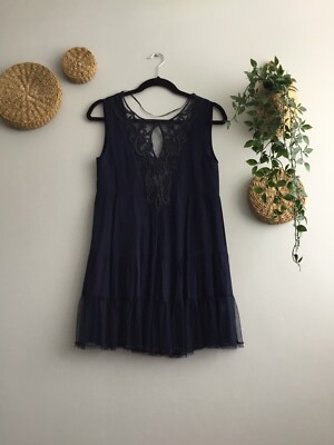 ZARA Navy Blue Lace dress with rhinestone Details size XS | eBay