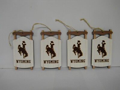 Lot of 4 Sleigh Ornaments Horse Riding Rodeo Cowboy Wyoming Ornaments Hanging