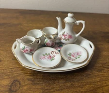 Vintage EW Japan Miniature Tea Set w/Tray - Handpainted, 9 Piece Set