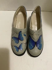 Cella Women's Wedge Shoe Blue  Hand Painted Butterflies Size 42
