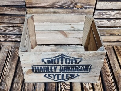 HARLEY DAVIDSON RUSTIKALE HOLZ APPLE BOX KISTE KOFFER - MANNSHÖHLE / SIE SCHUPPEN