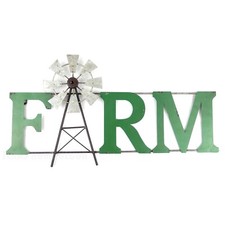 Farm Windmill Metal Wall Plaque Sign Marker Farmhouse Rustic Old Weathered 24"