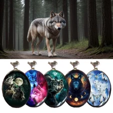 Oval Wolf Medallion Jewelry Vintage Silver Look Nature Wolves Pendant Necklace s