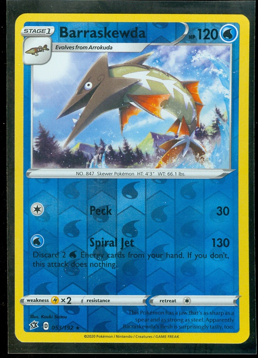 Pokemon BARRASKEWDA 053/192 Rebel Clash - RARE Rev Holo - - MINT