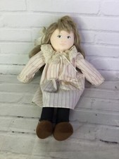 Vintage Eden Toys Cloth Face Prairie Doll Blonde Hair Striped Dress With Key