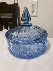 Indiana Glass Princess Diamond Point Blue Candy Dish Jar Vintage
