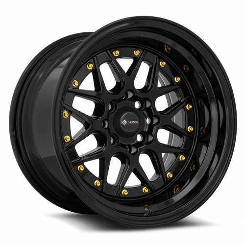 15x9 Vors VR7 4x100,4x114.3 +0 All Black Gold Rivet Wheels (Set of 4 ...