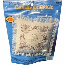 Vtg Candlewick Kit Creative Moments Floral Border Lace Edged Pillow Needlepoint