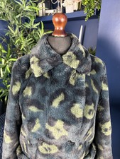 Zadig & Voltaire Miles Leo Faux Fur Blue Green Camouflage Super Soft Coat Small