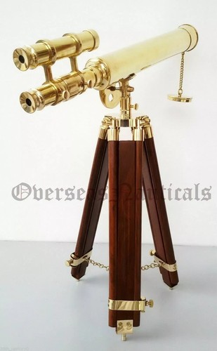 Antique Nautical Floor Standing Telescope Brass 39" With Wooden Tripod Stand - Picture 6 of 6