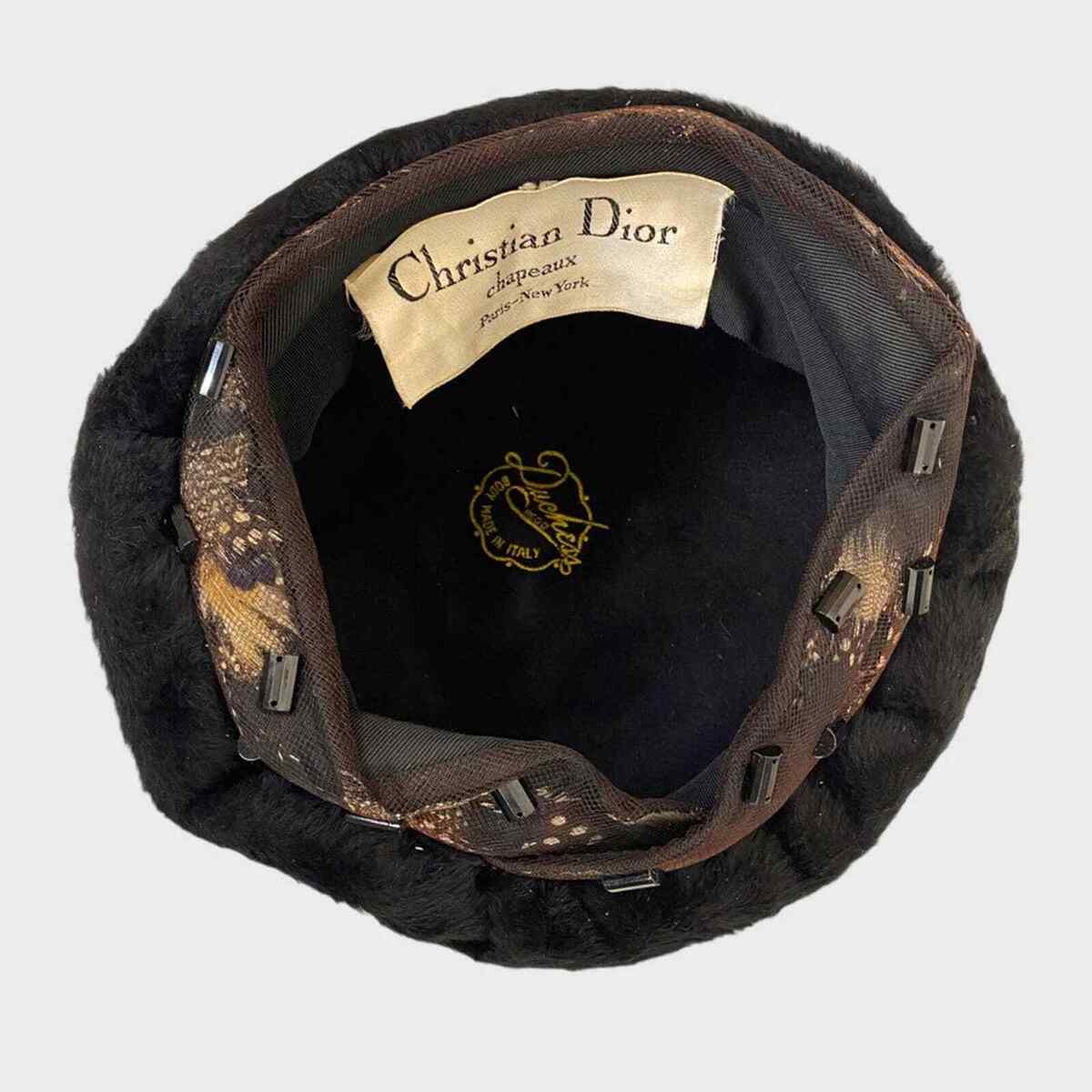 Christian Dior Vintage 1960s Black Fur Hat Beaded Feather Christian Dior Vintage 1960s Black Fur Hat Beaded Feather