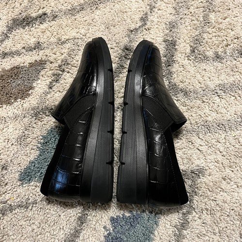Clarks Unstructured Women’s Sz 8.5 Loafers Black Leather Textured Wedge - Picture 3 of 11