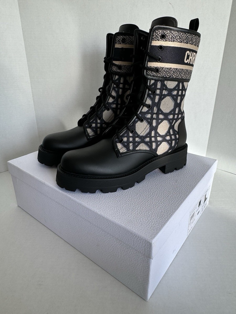 Christian Dior Calfskin D-Major Ankle Boot Black with Deep Blue