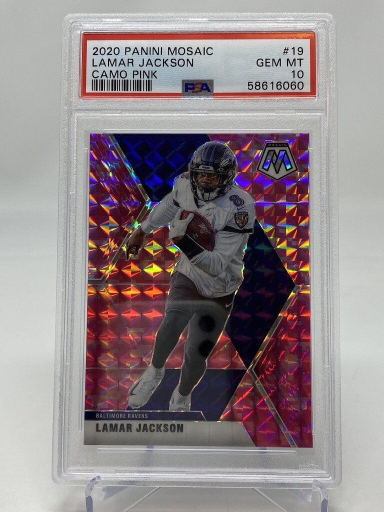 2020 Panini Mosaic #19 Lamar Jackson  Camo Pink - PSA 10 view 9