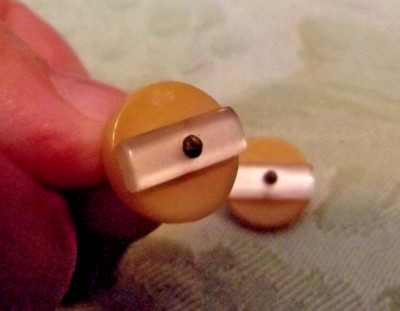 Two Small Vintage Yellow & White Buttons (3457)