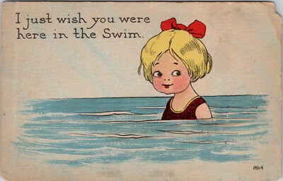 I Just Wish You Were Here in the Swim Vintage Postcard spc4