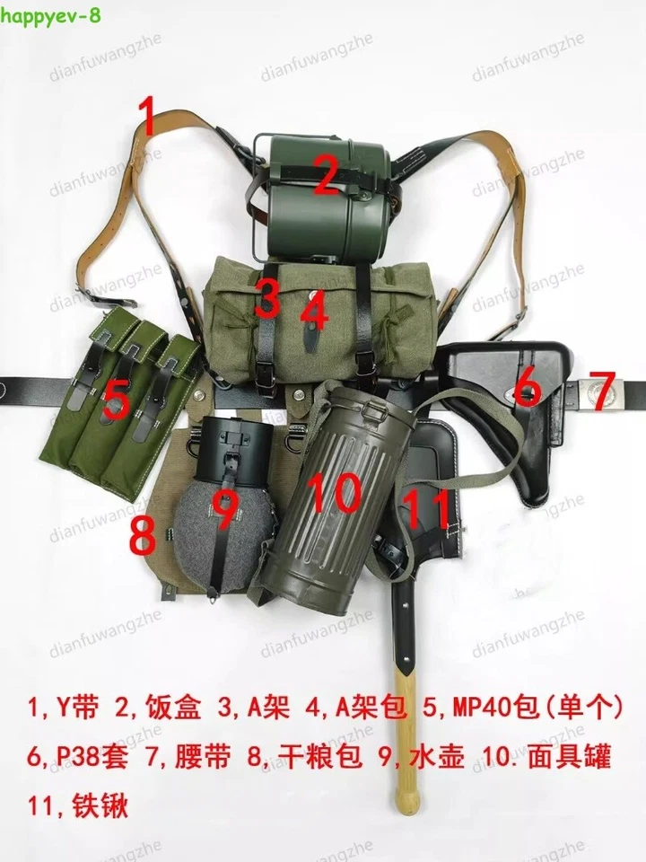 Replica WW2 WWII Equipment MP40/98K Canvas Field Gear 11pcs Combination Set Prop - Image 4 of 4