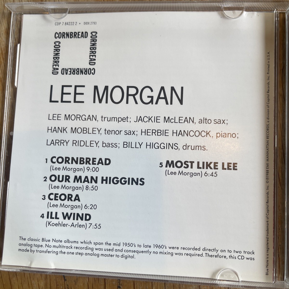 Lee Morgan : Cornbread CD (1999) Blue Note Records Classic Jazz Lp