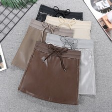 Gonna Corta Donna In Ecopelle PU Con Coulisse Vita Alta Tasche Laterali Bodycon