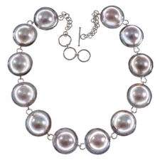 925 Sterling Silver 12 Mabe Blister Pearl Chain Sterling Choker Necklace