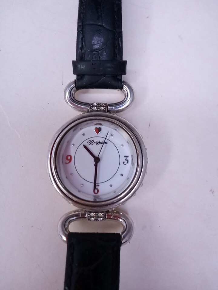 Brighton Cologne Womens Watch Silver Tone Crystal Bezel Black Leather Strap NWOT Brighton Cologne Womens Watch Stainless Steel Black Leather  main image 3