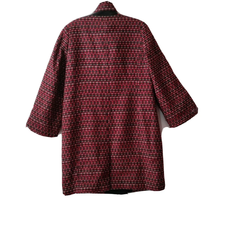 Gabardina Etcetera Longline roja ribete de cuero genuino cremallera completa pata de gallo talla 6 Foto 2 de 4