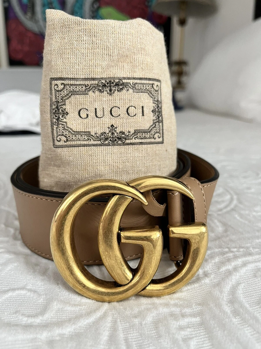 Authentic GUCCI GG Marmont Belt Size 80/32 Leather Beige 400593