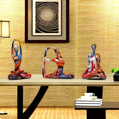 Statuette Yoga Design in Resina Graffiti - 3 Pezzi - Sped.Incl. - Foto 1 di 5