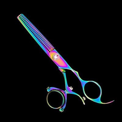 Kashi CB-522TR Swivel Thumb 30 Teeth 6'' Rainbow Thinning / Texturizing Shears