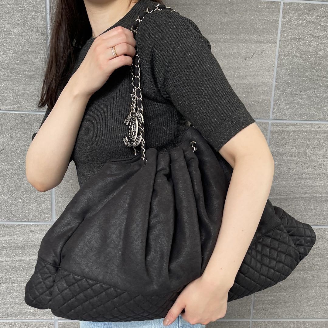 Chanel Melrose Cabas Chain Shoulder Bag Large Capacity Black