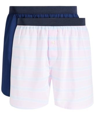 Club Room Men's 2-Pk. Stripe - Solid Boxer Shorts Pink/Blue-Large