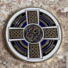 Cornwall Geocoin UNACTIVATED Cornish Geocoin-Celtic Cross-Motto:Onen hag oll