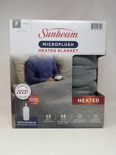 Sunbeam Fleece Heated Electric Blanket Full Size, 84" x 72", 12 Heat Gray New