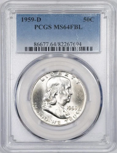 1959-D PCGS MS64FBL Benjamin Franklin Silver Half Dollar Uncirculated BU+