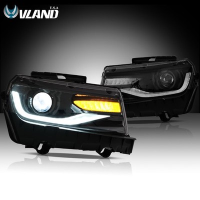 VLAND Projector LED Headlights For 14-15 Chevy Camaro 5th Gen Sequential Signal