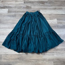 Vintage 80s Teal Taffeta Ball Gown Maxi Skirt Crinoline Full Formal Party XS