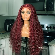 Glueless Lace Front Wigs 13x4 Free Part Burgundy Hair Long Deep Wavy Natural Wig