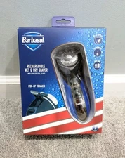 BRAND NEW BARBASOL RECHARGEABLE WET/DRY SHAVER w POP UP TRIMMER BLUE CBR1-1001
