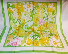 VINTAGE 1978 AVON SPRING FLORAL PRINT ACETATE TWILL SCARF 26" SQ NEW IN BAG