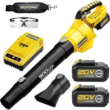 SOMOREI Cordless Leaf Blower - 500 CFM Brushless Electric Blower with 2 Packs 4.