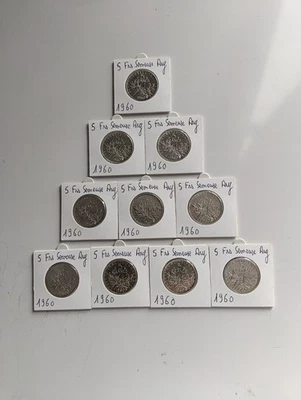 10 Superbes Pièces de 5 Francs Semeuse Argent de 1960 - Photo 1/2