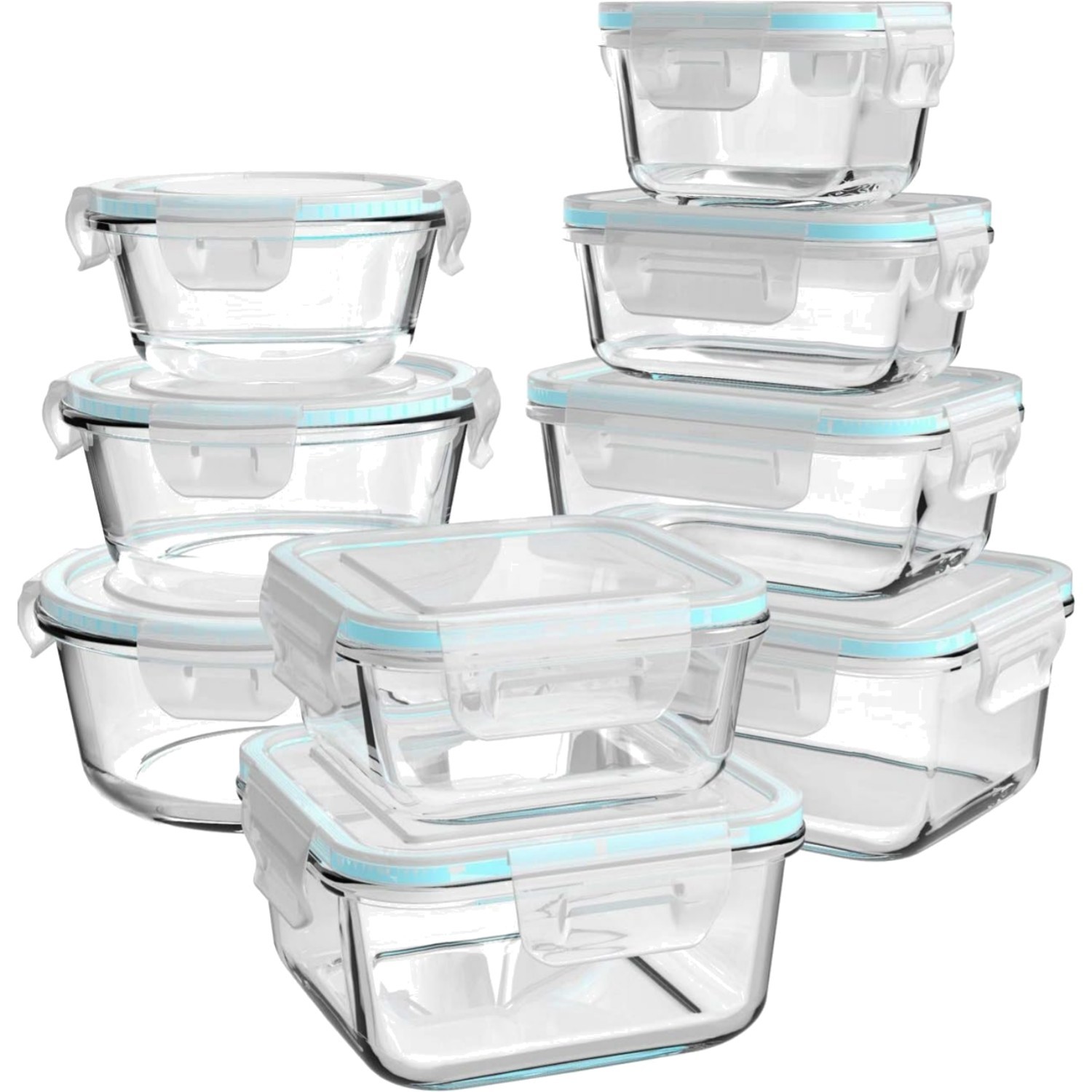 Glass Food Storage Containers with Lids 18 Piece Set Leak Proof Airtight