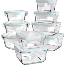 Glass Food Storage Containers with Lids 18 Piece Set Leak Proof Airtight