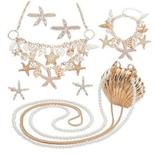 7pcs Mermaid Jewelry Set, Seashell Starfish Necklace Bracelet Mermaid Costume